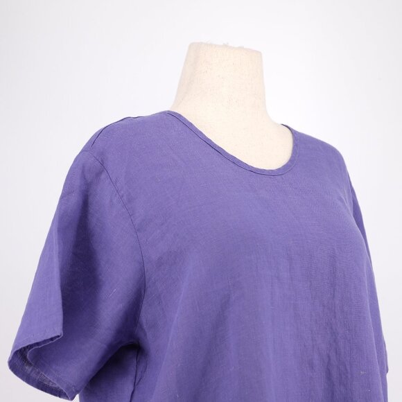 FLAX by JEANNE ENGELHART 100% Linen Short Sleeve Top Solid Purple Size M - Picture 3 of 5